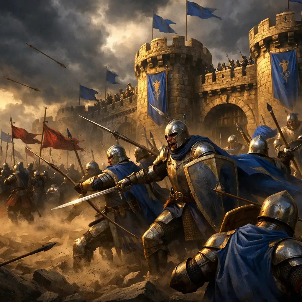Obrona zamkowej bramy przez armię Royal Realms